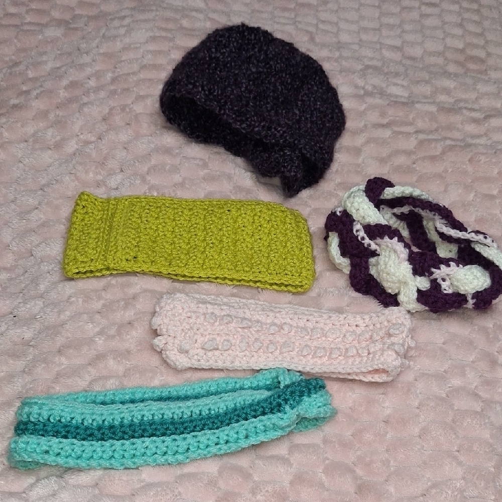 Colorful HandMade Headbands & 1 Hat  Set- Womens One Size
